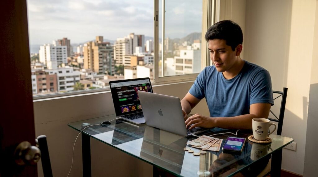 Un usuario consulta desde su portátil en casa si el casino online al que quiere acceder es legal.