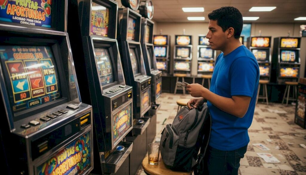 Ambiente de casino en Perú con máquinas tragamonedas