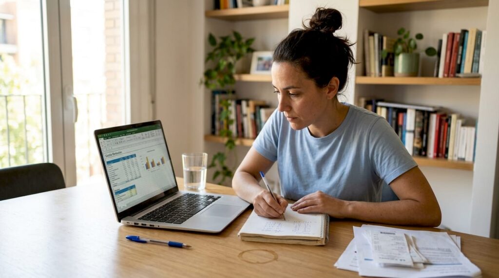 Una mujer está explorando las promociones de casinos online desde su portátil.