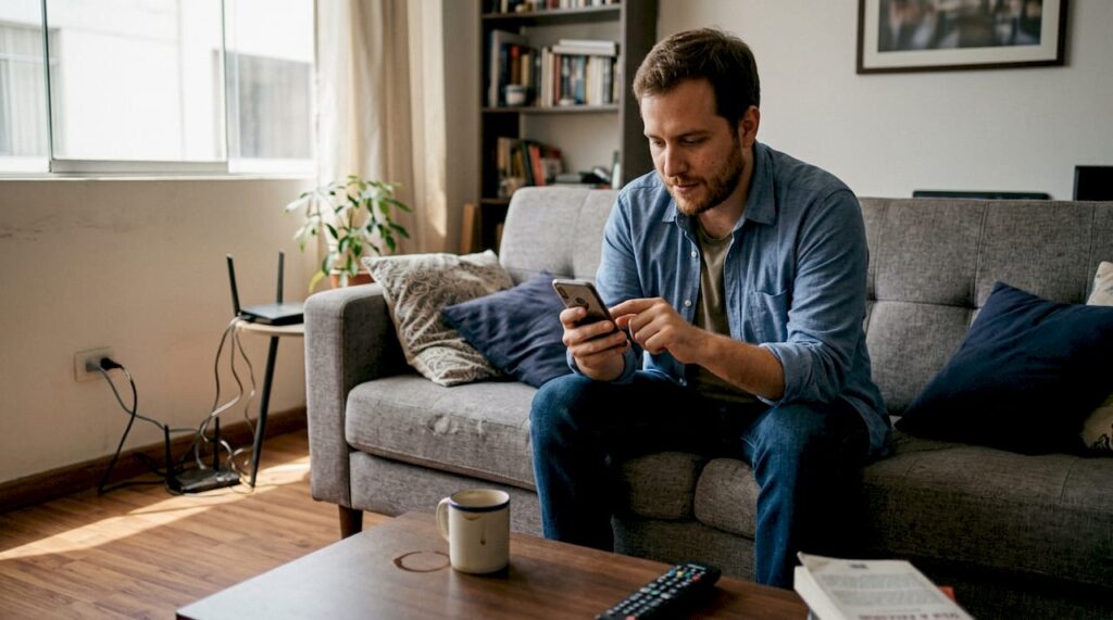 Hombre realizando un depósito en un casino online de Perú