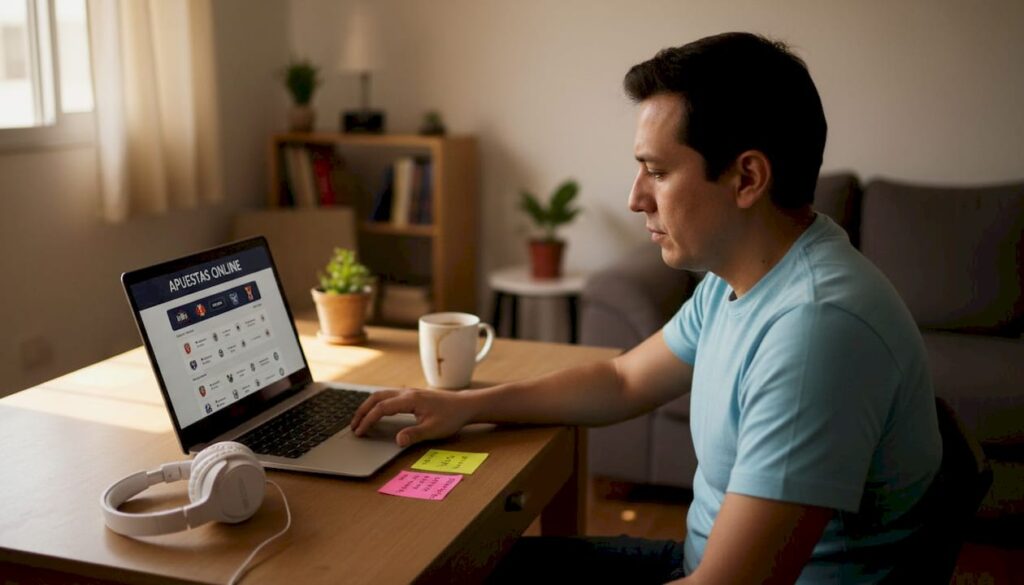 Un hombre consulta sus apuestas deportivas online desde su portátil.