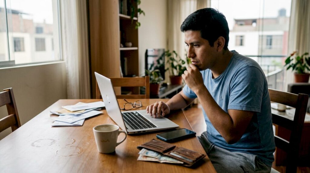 Persona explorando opciones de apuestas en línea desde su portátil