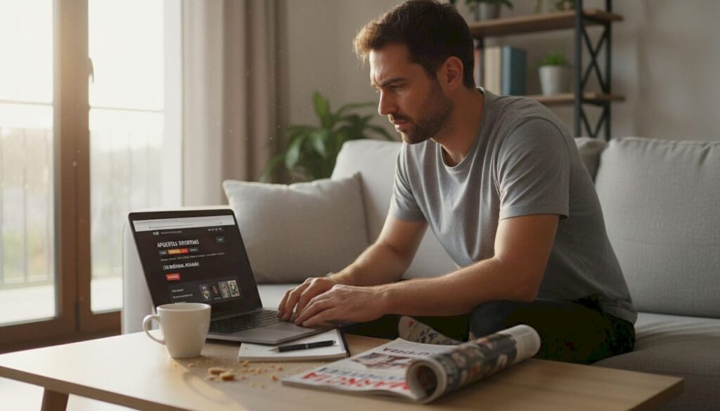 Aficionado explorando un casino online desde la comodidad de su hogar