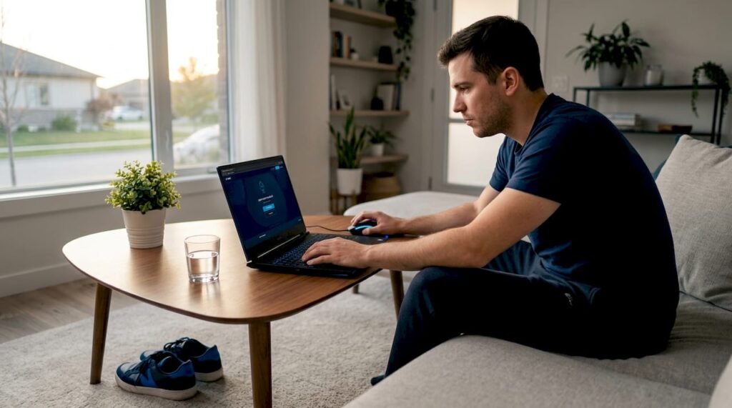 Un hombre disfruta de las tragaperras online desde la comodidad de su casa.